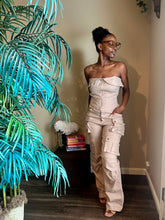 Load image into Gallery viewer, Utility Chic Cargo Set – Strapless Corset &amp; Cargo Pants
